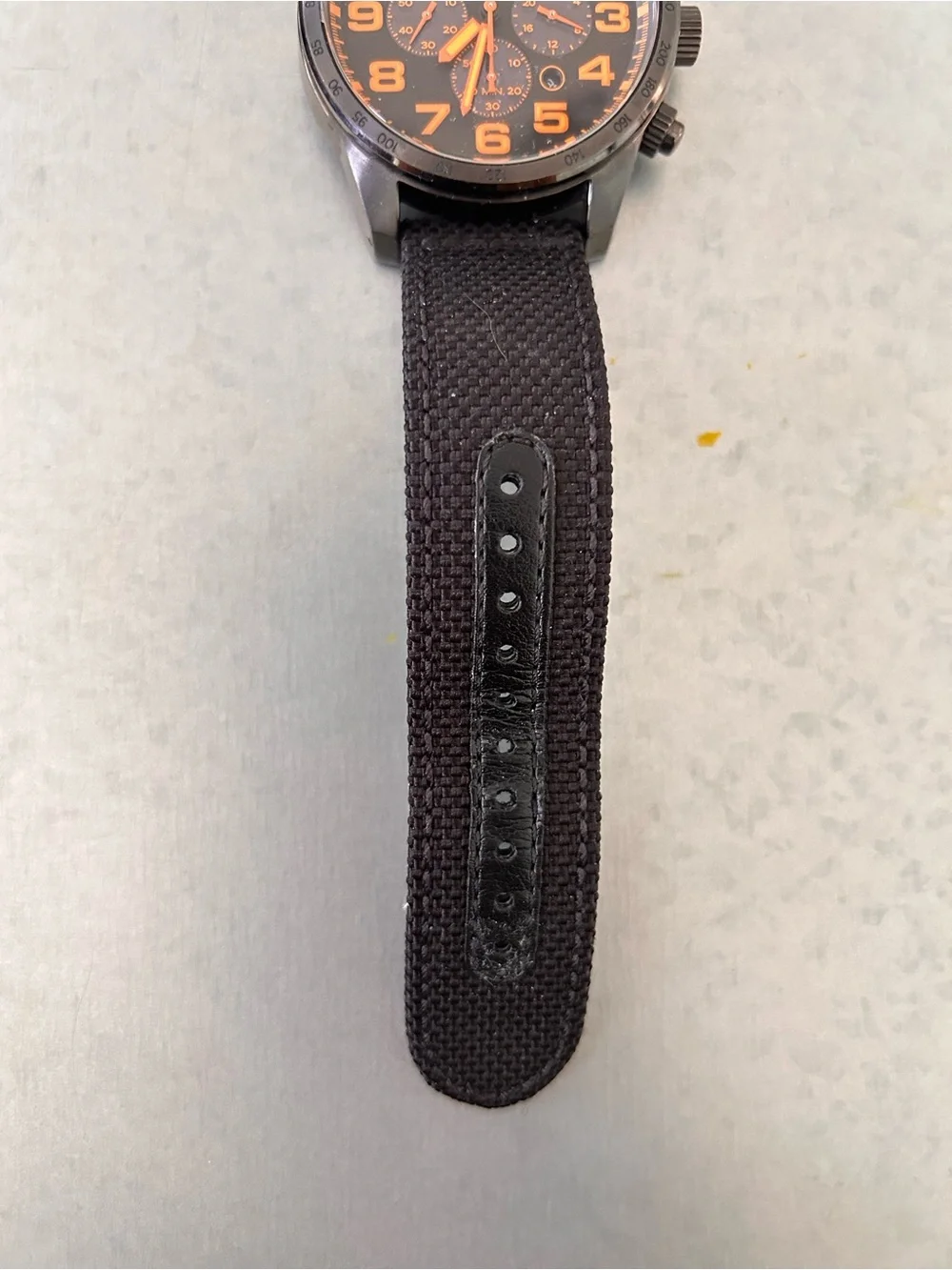 Seiko Men's Black Strap Watch with Orange Accents